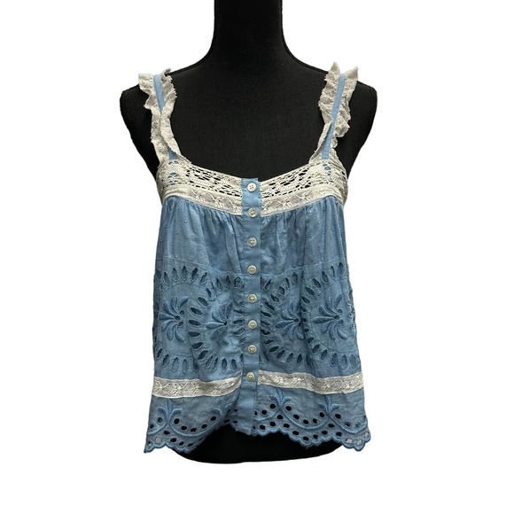 Gorgeous Bohemian LoveShackFancy Lace cut outs Blouse Vintage Vibes - Picture 2 of 11